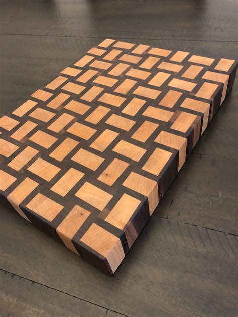 Extra Large 3d End Grain Cutting Board Hard Maple And Walnut Basket Weave Pattern Etsy