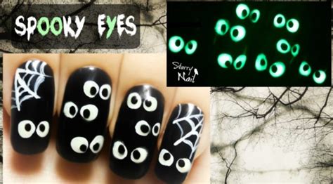 Glow In The Dark Spooky Eyes Halloween Nail Art How To Instructions
