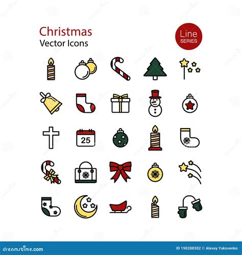 Merry Christmas Symbols Collection Vector Line Flat Icons Set On