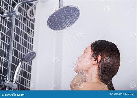 Woman Is Washing Her Face By Rain Shower Stock Image Image Of Person