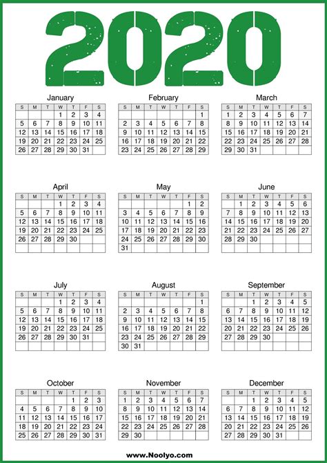 2020 Calendar Printable Template Free Download