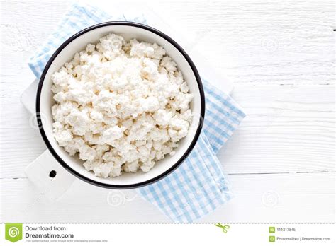 Cottage Cheese Curd On White Wooden Rustic Table Stock Image Image