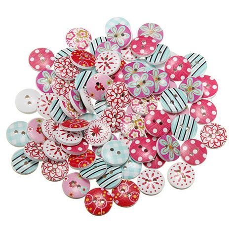 Wholesale 100pcs 2 Holes Buttons Mixed Printing Round Pattern Wood