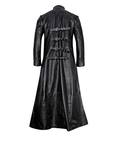 Black Leather Gothic Trench Coat With Buckle Fastenings