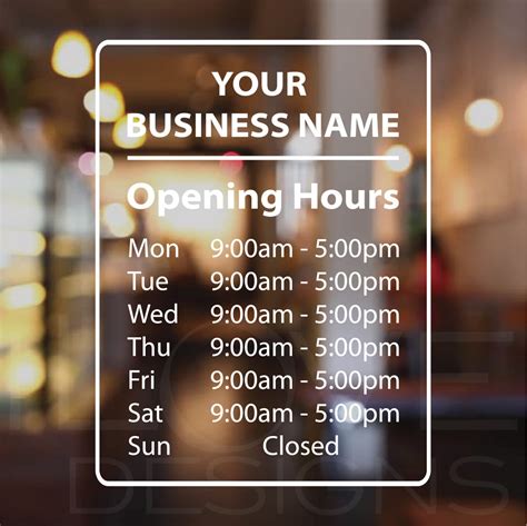 Business Opening Hours Vinyl Sticker Glass Door Window Opening Etsy