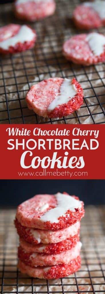 Who doesn't love all the colors, shapes, sprinkles, drizzles, and delicious flavors? White Chocolate Cherry Shortbread Cookies | Call Me Betty
