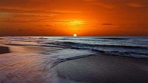 Hd Wallpaper Sunset Orange Beach Ocean Wide Mobile Sunset
