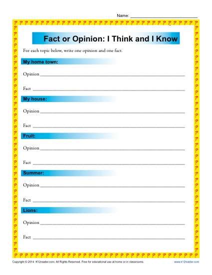 I Think And I Know Fact And Opinion Worksheets For 3rd And 4th Grade