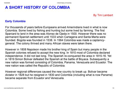 A Brief History Of Colombia 10232020 A Brief History Of Colombia