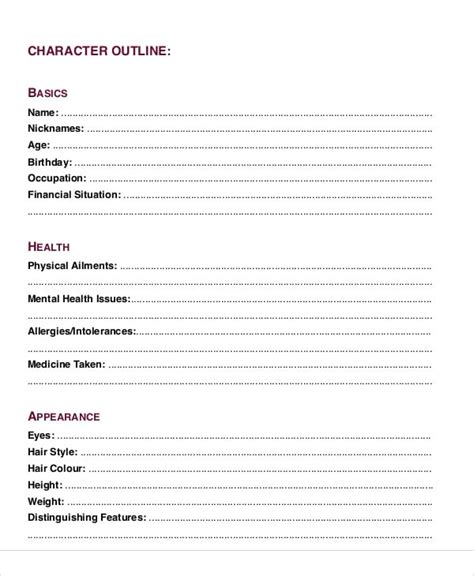 Character Outline Templates 9 Word Pdf Format Download