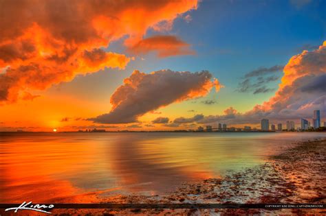 Miami Skyline Biscayne Bay Sunset Hdr Photography By Captain Kimo