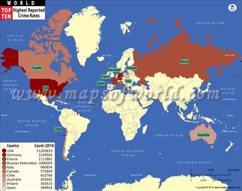 Top Ten Countries With Highest Reported Crime Rates Map
