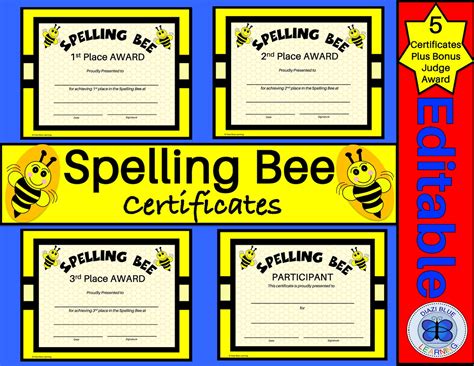 Spelling Bee Award Certificates Spelling Bee Certificates Editable