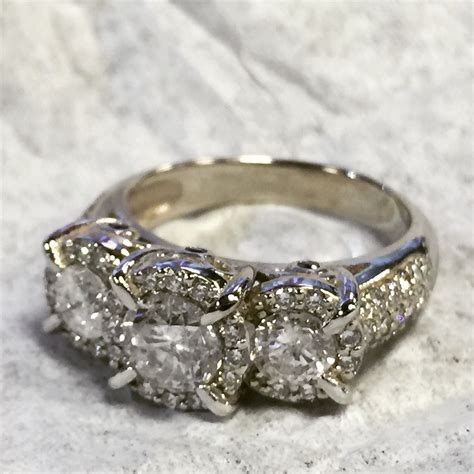 Three Stone Halo Ring With Images Custom Jewelry Wedding Rings Rings