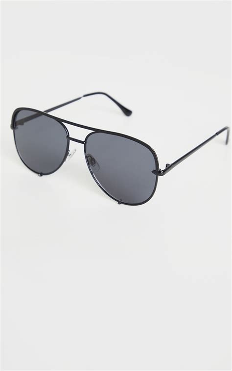 Black On Black Oversized Aviator Sunglasses Prettylittlething