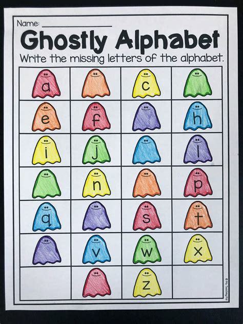 Halloween Alphabet Worksheet For Kindergarten Students Fill In The