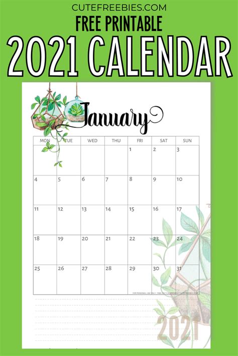 Grab these free printable calendar planners and organize your year. 2021 Calendar Free Printable - Plants Theme! - Cute ...