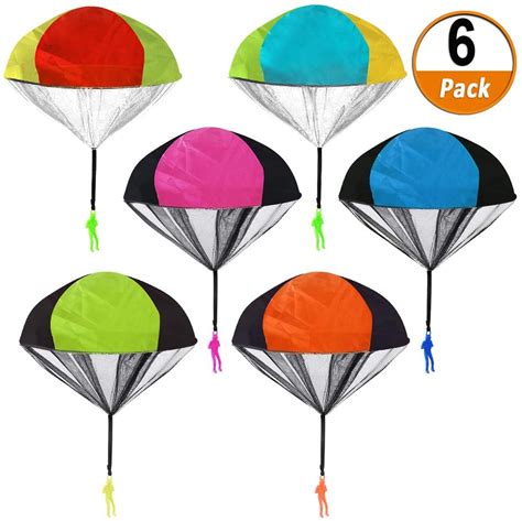 6 Pack Parachute Toy Soldiers Hand Throw Parachute Men Set Tangle Free