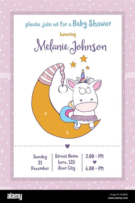 Beautiful Baby Shower Card Template With Lovely Baby Girl Unicorn