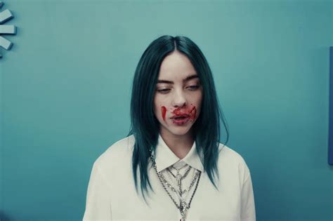White shirt now red, my bloody nose sleeping, you're on your tippy toes creeping around like no one. Billie Eilish shares video for 'bad guy' | News | DIY