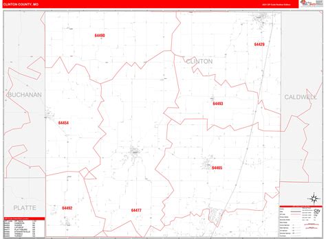 Clinton County Mo Zip Code Wall Map Red Line Style By Marketmaps