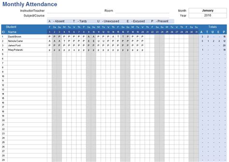 11 Free Sample School Attendance Sheet Templates Printable Samples