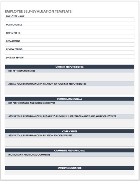 Free Employee Self Evaluation Form Template Word Free Printable Templates