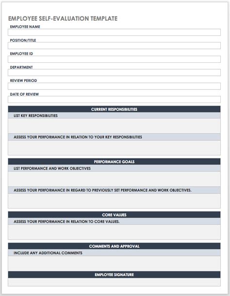 Employee Self Evaluation Form Template Word