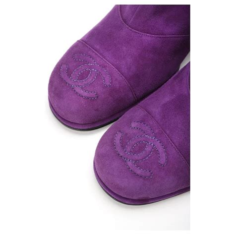 Chanel Cc Logo Purple Suede Block Heel Ankle Boots Ref667114 Joli Closet
