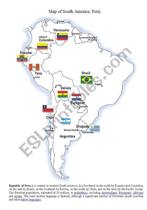 Map Of South America Esl Worksheet By Paco Andrés