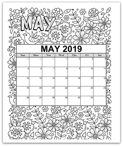 2019 Coloring Pages Printable Monthly Calendars For Kids With Images