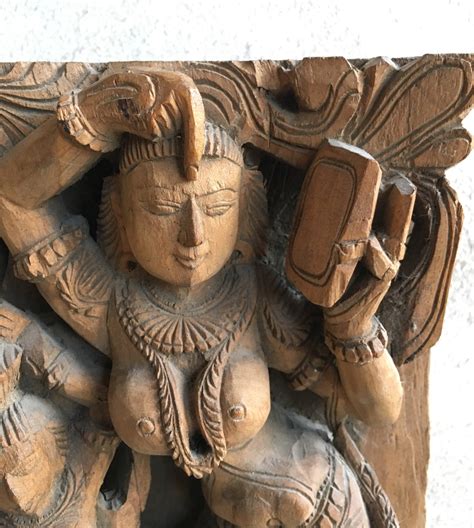 india antique carved wood panel hindu goddess lakshmi laxmi architectural wood carving