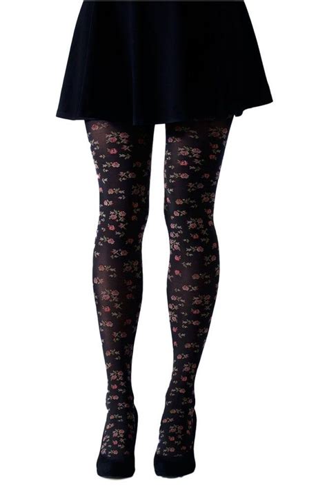 Ditsy Flower Jacquard Tights 1807 Tights Black Opaque Tights Cute