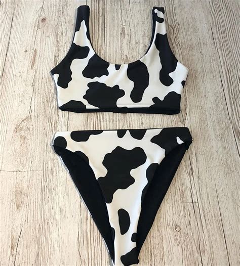 Cow Printing Bikiniset High Waist Swimwear Women Sexy Bathingsuit High