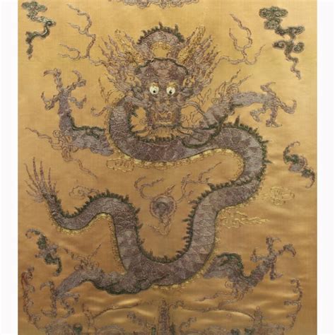 Antique Chinese Embroidered Silk Dragon Tapestry