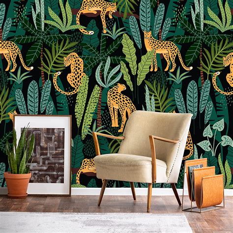 Coloritto Trendy Leopards Peel And Stick Wallpaper Removable Tropical