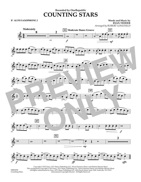 Robert Longfield Counting Stars Eb Alto Saxophone 2 Sheet Music Notes