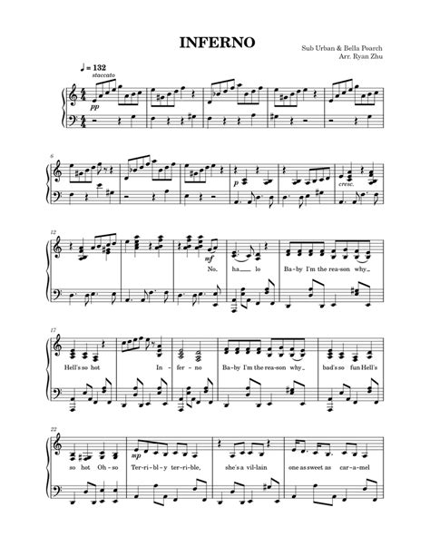 Sub Urban And Bella Poarch Inferno Piano Arrangement Sheet Music For