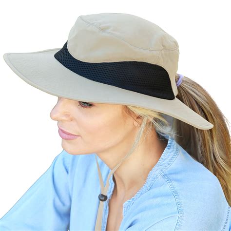 Women Ponytail Sun Hats W Breathable Mesh Around For Hiking Gardening
