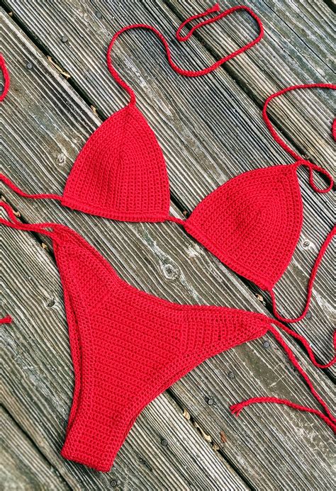 cheeky bikini red crochet bikini set two piece brazilian etsy