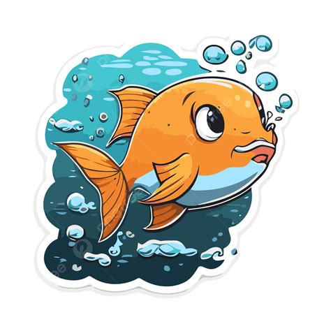 Sticker Featuring A Picture Of A Cartoon Orange Fish Clipart Vector