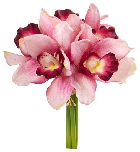 9 Cymbidium Orchid Artificial Flower Bundle Set Of 6 Modern Artificial Flower