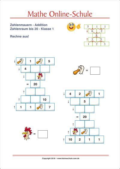 Übungsblätter für mathe ab der grundschule mit lösungen. Zahlenmauern/Rechenmauern Addition - Summe bis 20 - Mathe ...