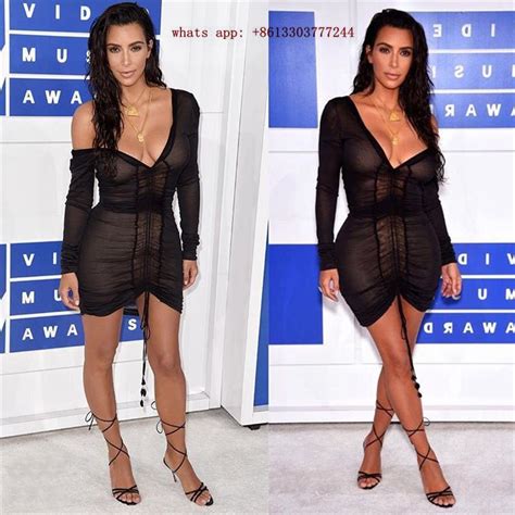 kim kardashian 2017 fashion celebrity black gown v neck long sleeve sexy mesh see through short