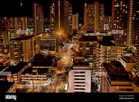 A Night Scene Of The City Of Honolulu Hawaii Stock Photo Alamy