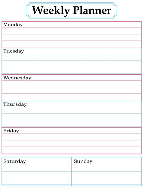 Free Weekly Planner Weekly Planner Free Weekly Calendar Template