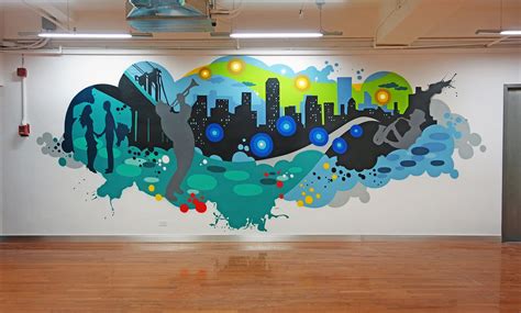Graphic Mural Artist Nyc Tech Corporate Office Graffiti Mural