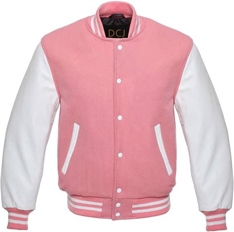 Design Custom Jackets Letterman Baseball Varsity Jacket White Leather Sleeveslight Pink Amazon