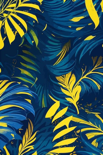 Premium Vector Navy And Yellow Monstera Leaves Drawing