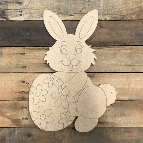 Easter Bunny With Egg Diy Unfinished Wood Cutout Paint By Line